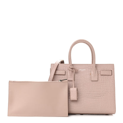 Saint Laurent Calfskin Crocodile Embossed Baby Sac De Jour Rose Antic 1 of 18