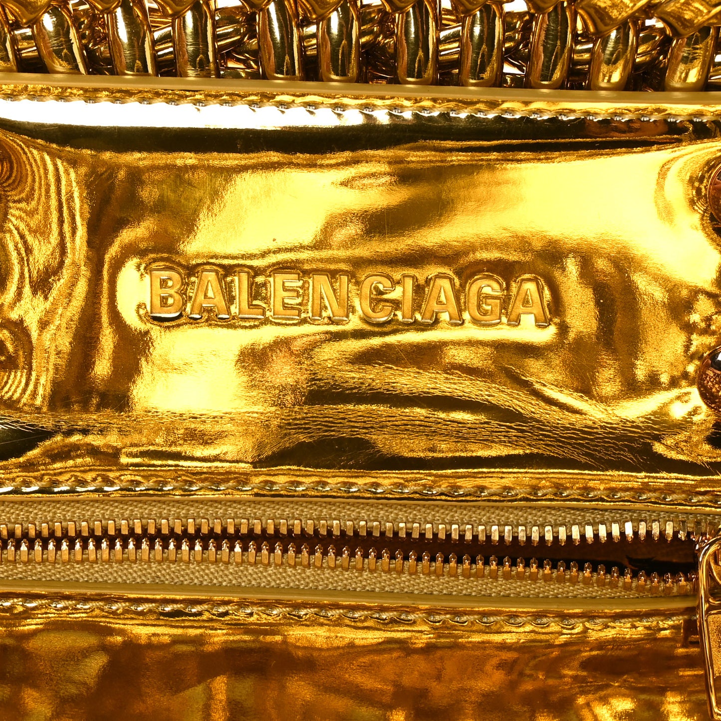 Metallic Patent Calfskin Braided XS Bistro Basket Gold