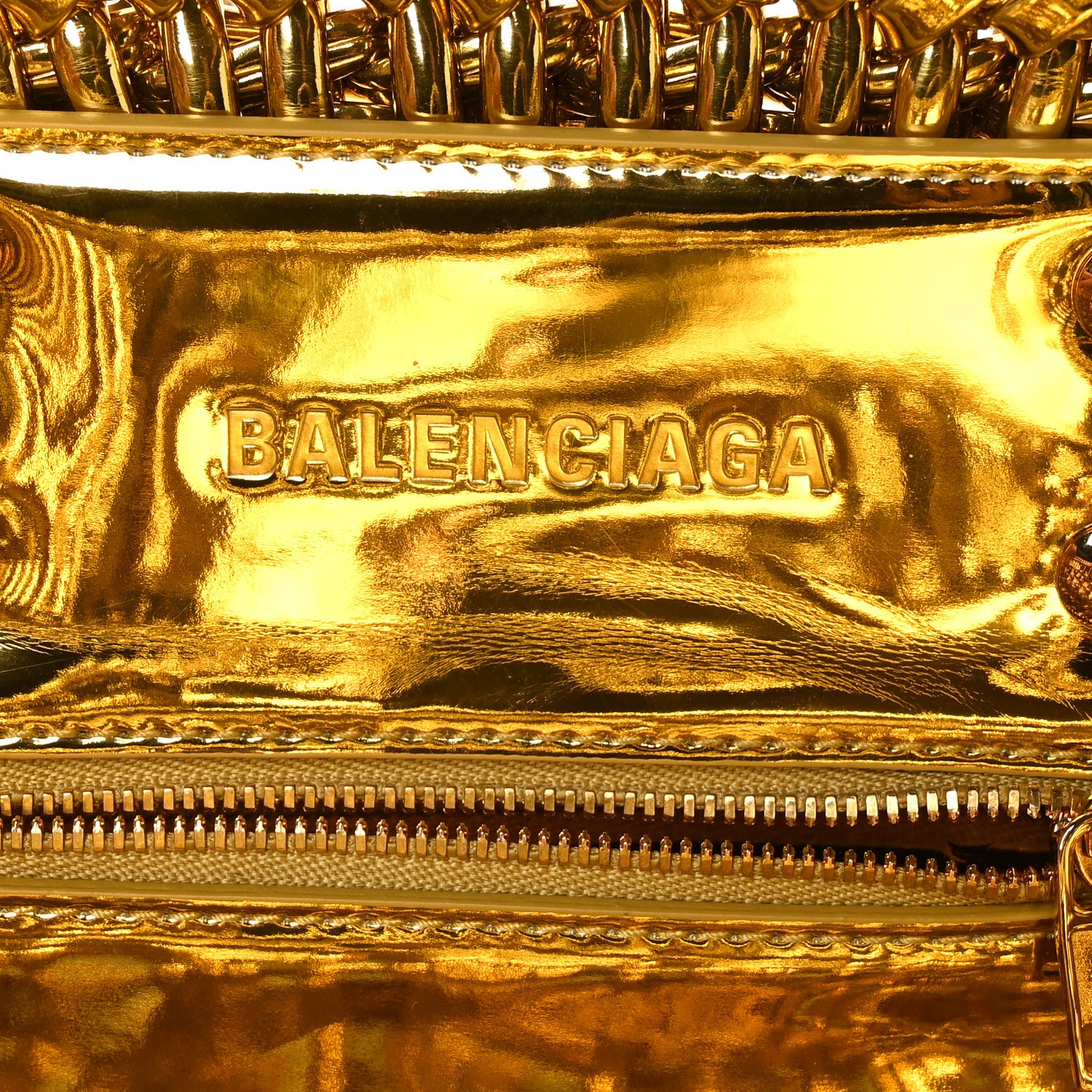 Balenciaga Metallic Patent Calfskin Braided XS Bistro Basket Gold 6 of 9