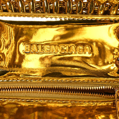 Balenciaga Metallic Patent Calfskin Braided XS Bistro Basket Gold 6 of 9