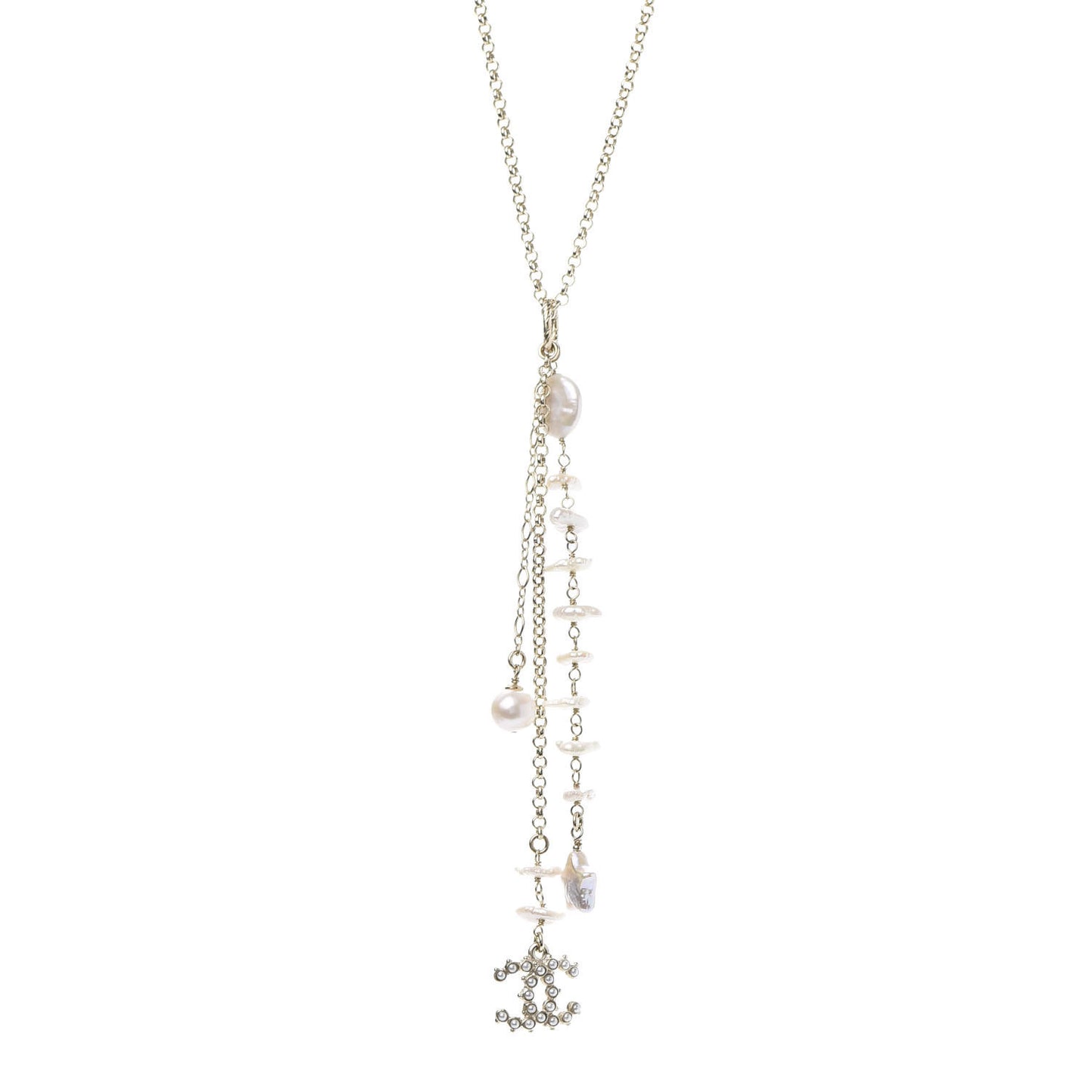 Pearl CC Chain Necklace Gold