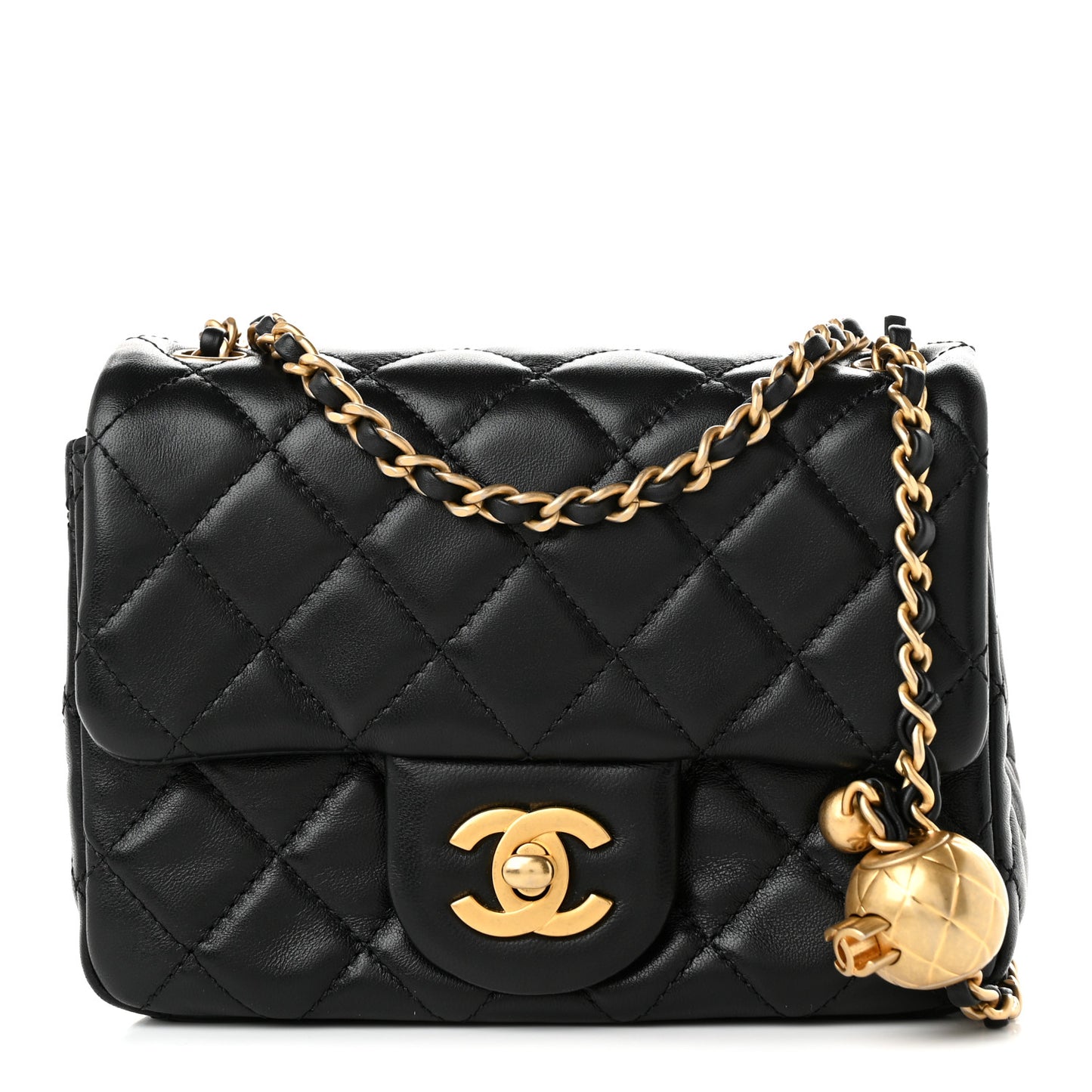 Lambskin Quilted Mini Pearl Crush Flap Black