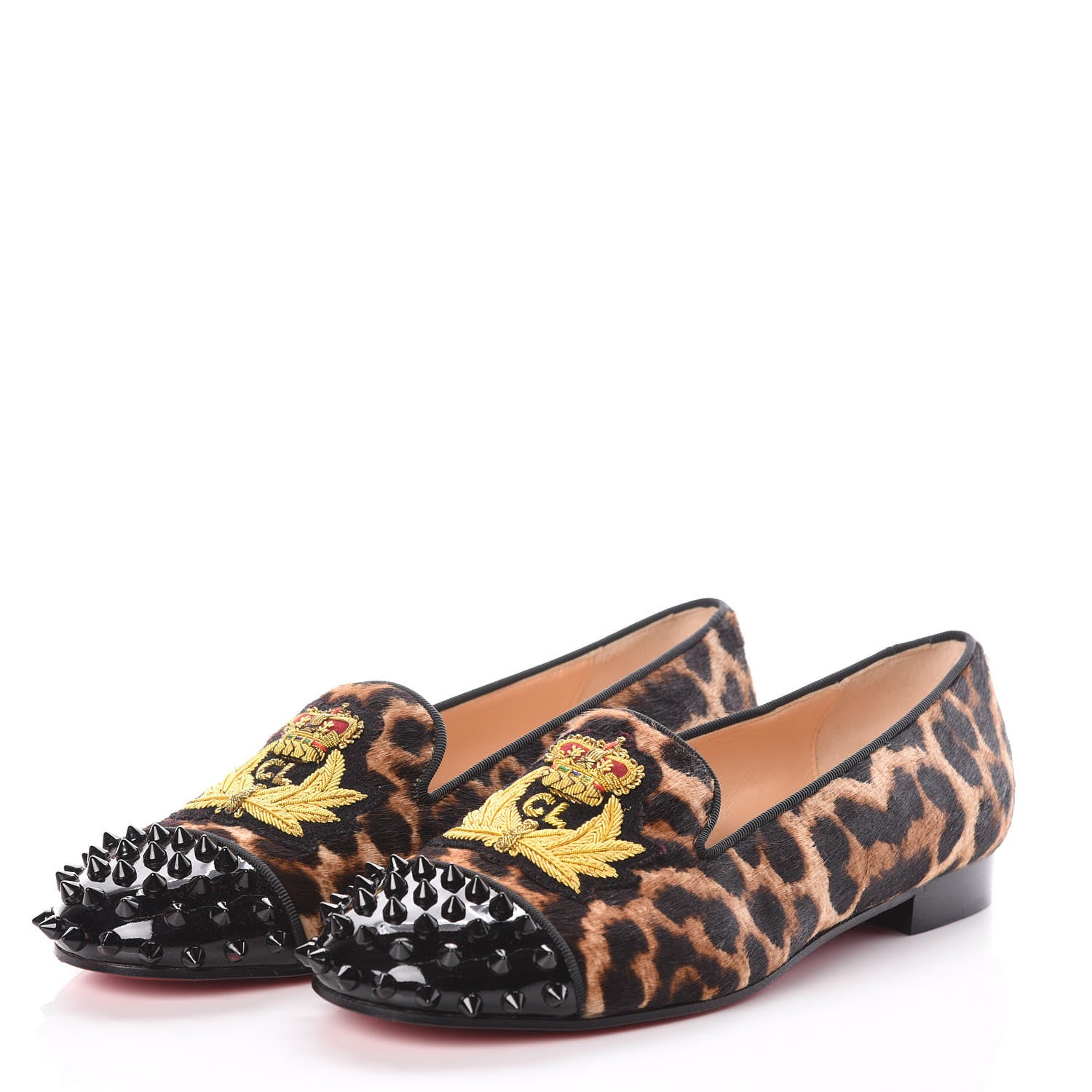Christian Louboutin Pony Hair Print Spikes Womens Intern Flat Loafers 37 Leopard Black 3 of 7