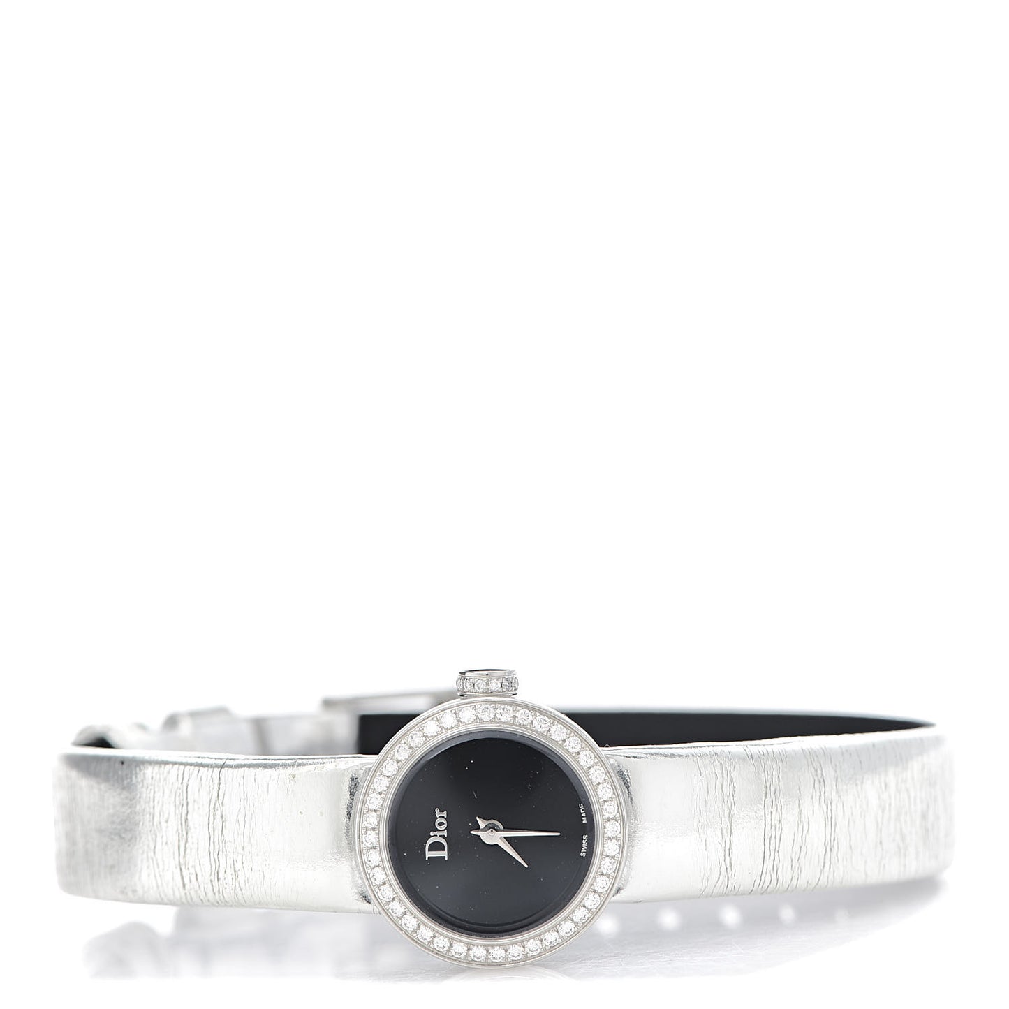 Stainless Steel Calfskin Diamond Bezel 19mm La D De Dior Quartz Watch Black