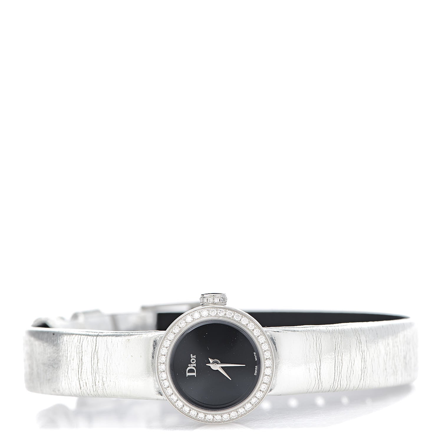 Christian Dior Stainless Steel Calfskin Diamond Bezel 19mm La D De Dior Quartz Watch Black 3 of 9