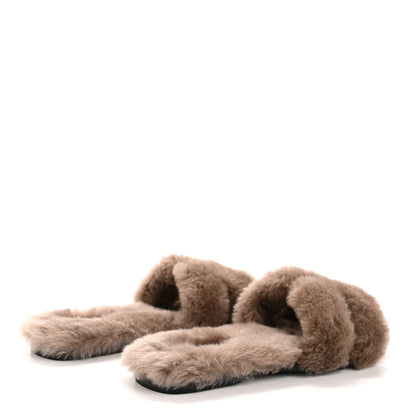 Hermes Woolskin Oran Sandals 38.5 Etoupe 5 of 8