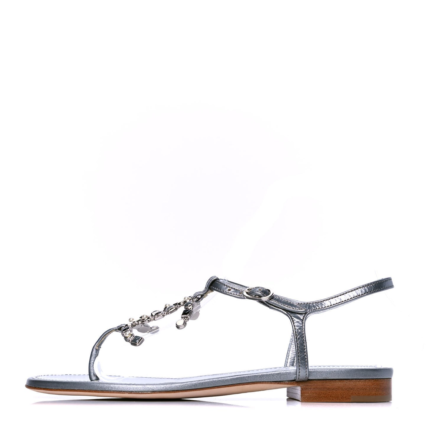 Metallized Lambskin CC Crystal Thong Sandals 37 Silver
