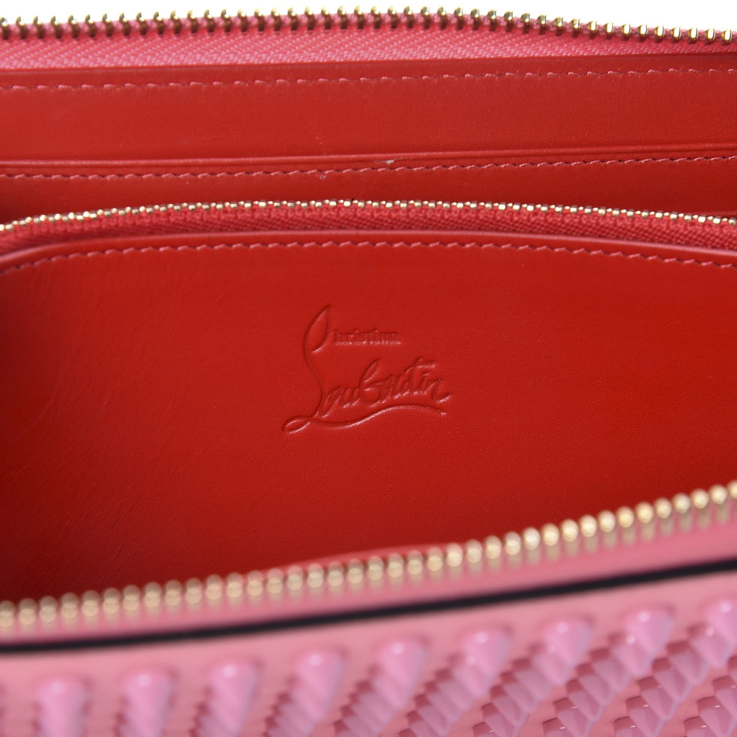 Calfskin Panettone Spiked Zip Around Wallet Pink