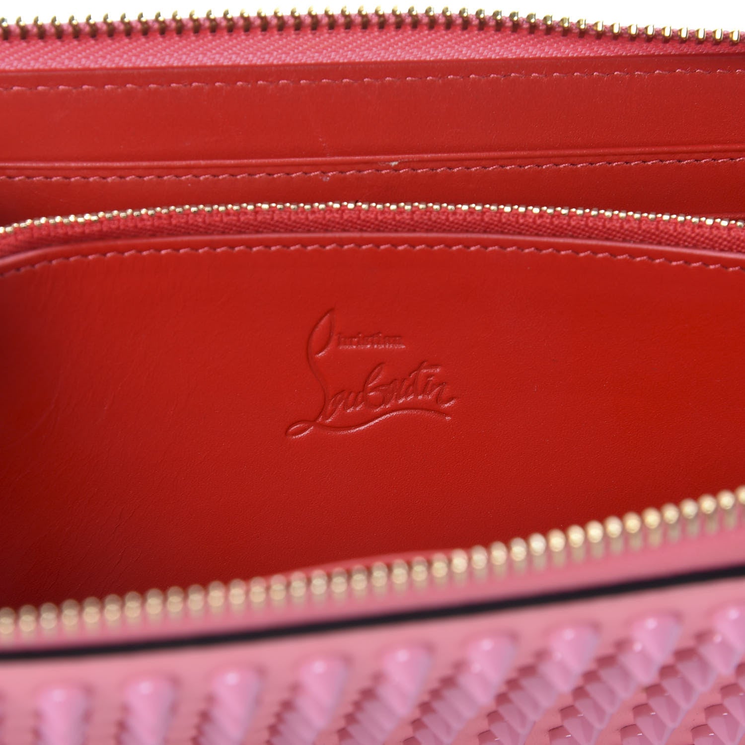Christian Louboutin Calfskin Panettone Spiked Zip Around Wallet Pink 7 of 8