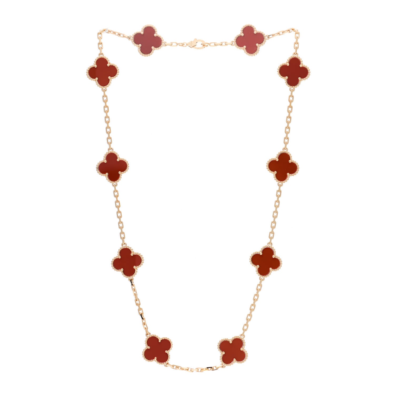 Van Cleef & Arpels 18K Yellow Gold Carnelian 10 Motifs Vintage Alhambra Necklace 3 of 6