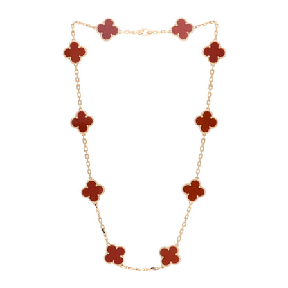 Van Cleef & Arpels 18K Yellow Gold Carnelian 10 Motifs Vintage Alhambra Necklace 3 of 6