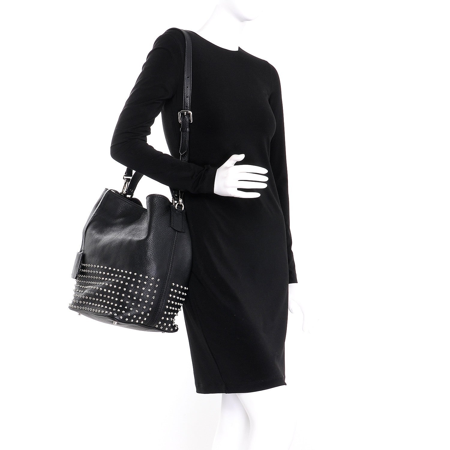 Burberry Calfskin Studded Medium Susanna Hobo Black 2 of 9