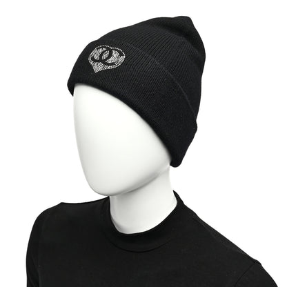 Chanel Cashmere Crystal CC Heart Beanie Hat Black 2 of 6