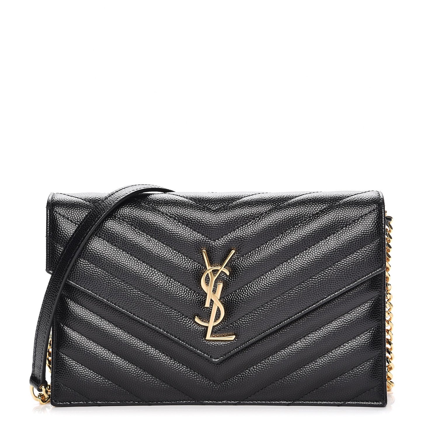 Grain De Poudre Matelasse Chevron Monogram Envelope Chain Wallet Black