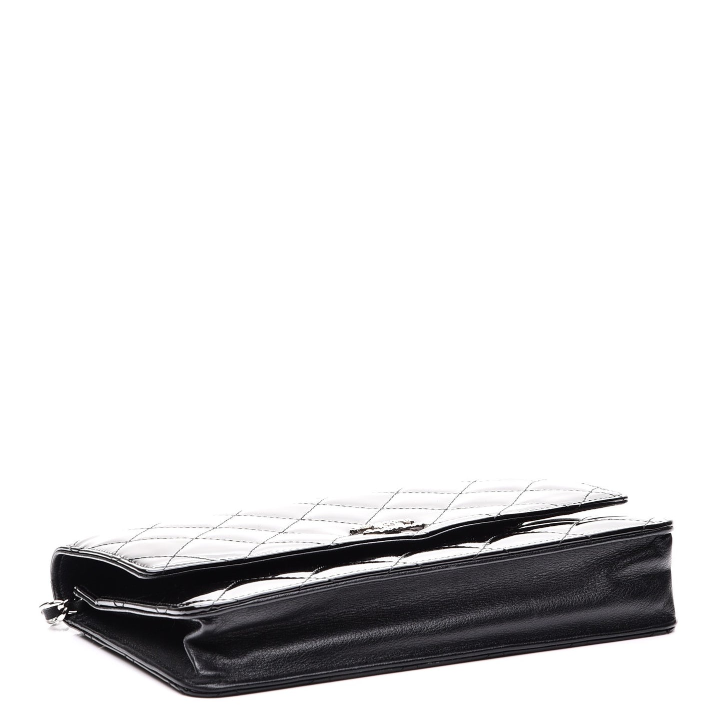 Patent Quilted Brilliant Wallet On Chain WOC Black