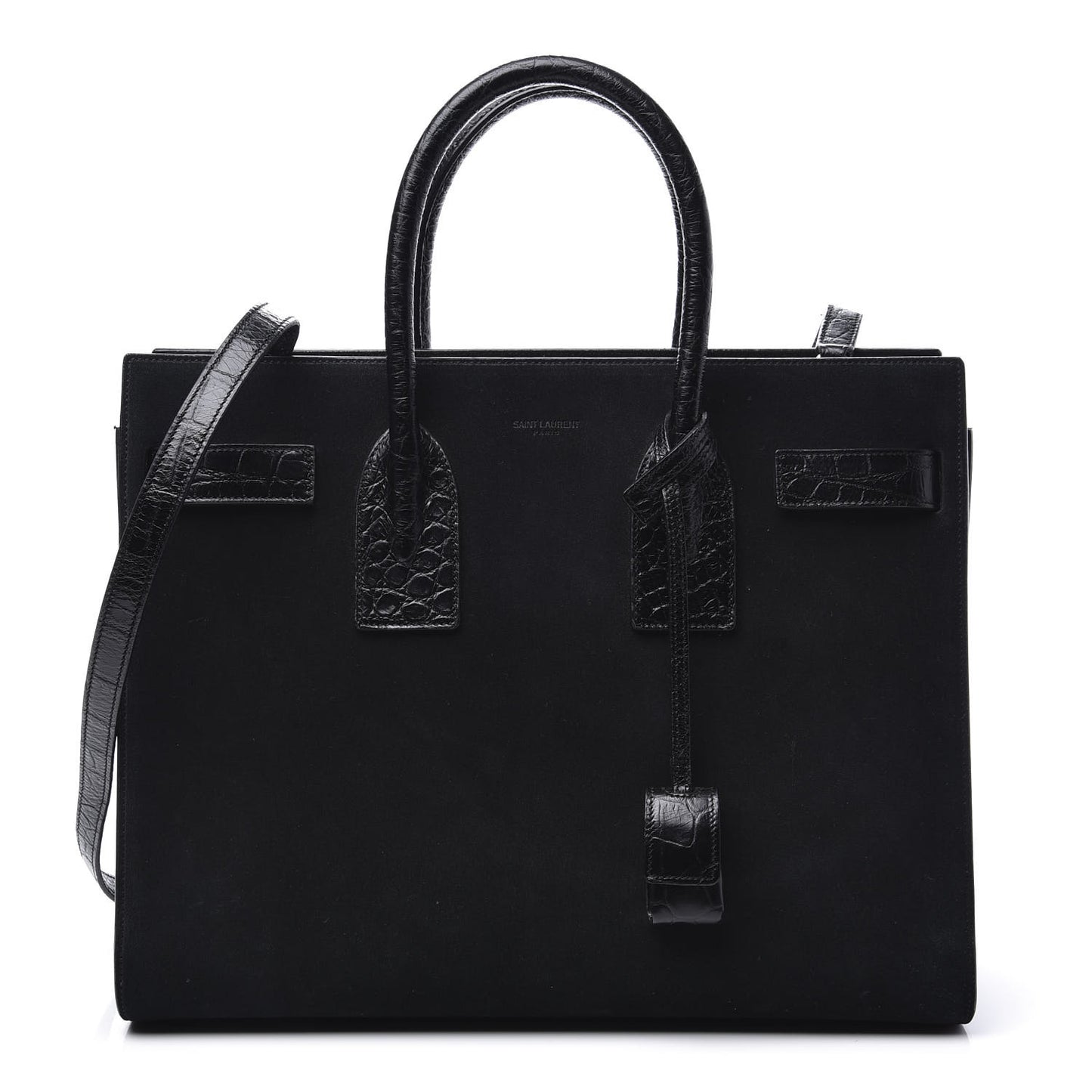 Suede Crocodile Embossed Small Sac De Jour Black