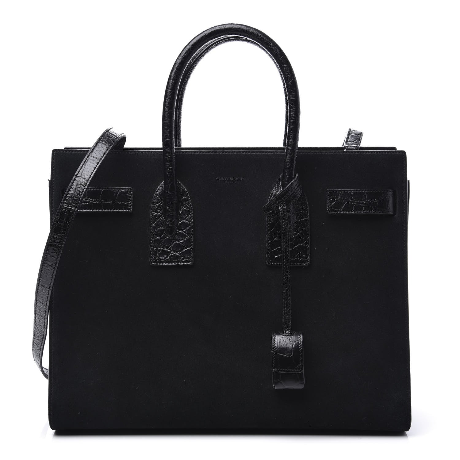 Saint Laurent Suede Crocodile Embossed Small Sac De Jour Black 1 of 10