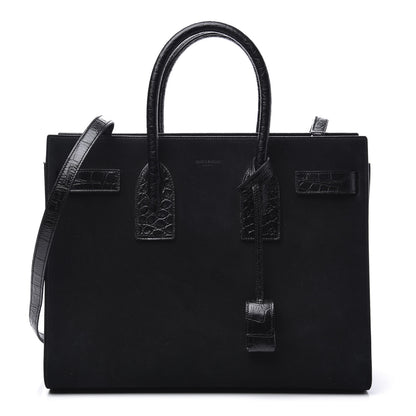 Saint Laurent Suede Crocodile Embossed Small Sac De Jour Black 1 of 10