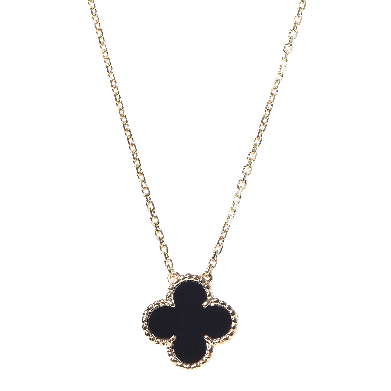 Van Cleef & Arpels 18K Yellow Gold Black Onyx Vintage Alhambra Pendant Necklace 4 of 6