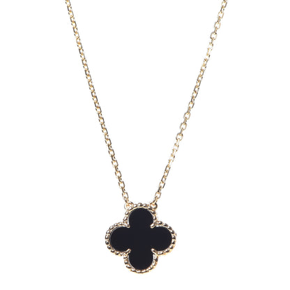Van Cleef & Arpels 18K Yellow Gold Black Onyx Vintage Alhambra Pendant Necklace 4 of 6