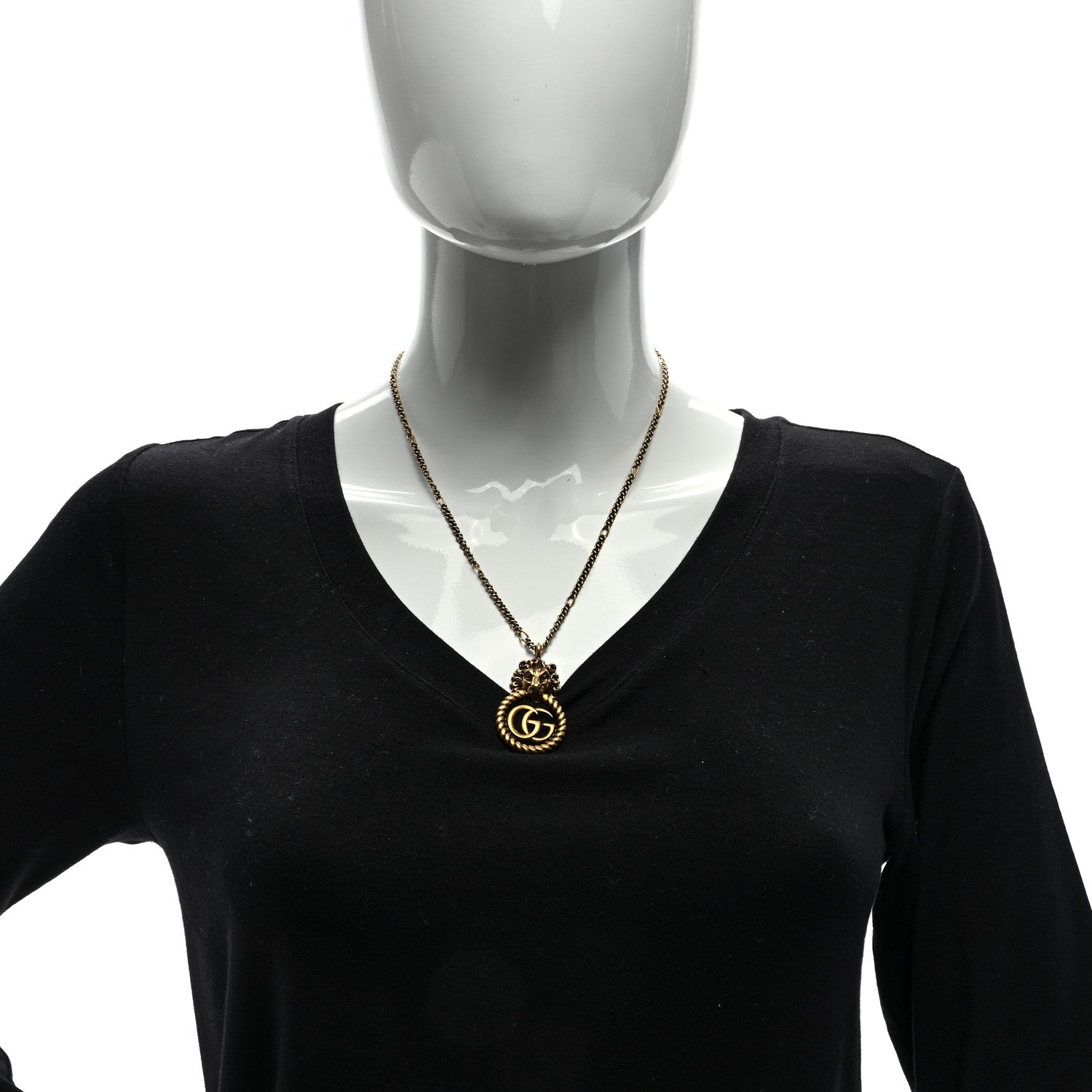 Gucci Metal Lion Head GG Necklace Aged Gold 2 of 5