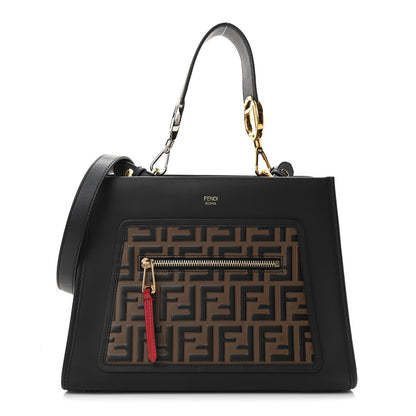 Fendi Vitello Century F is Fendi FF 1974 Embossed Small Runaway Satchel Black Maya 1 of 9