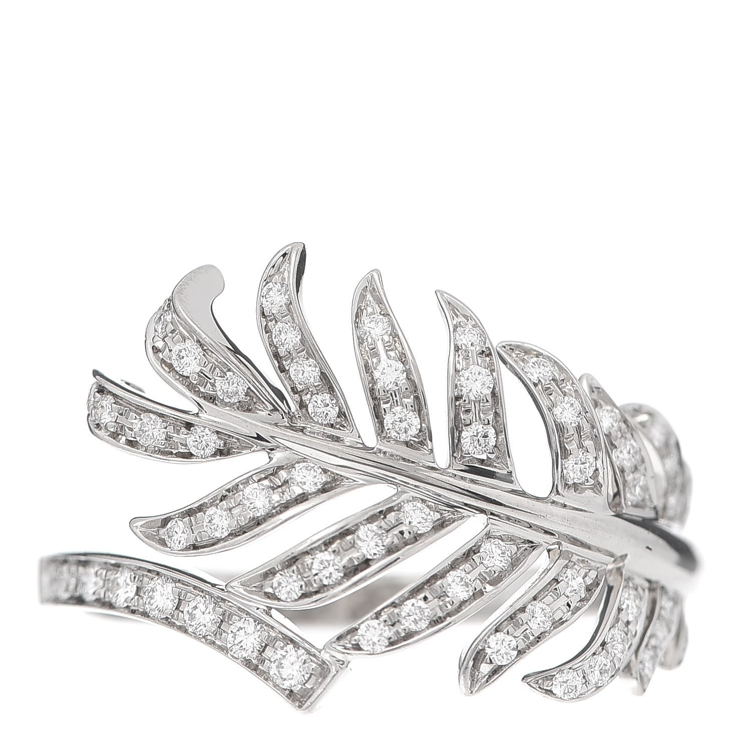 Chanel 18K White Gold Diamond Plume De Ring 56 7.5 1 of 6