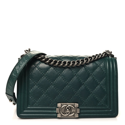 Chanel Calfskin Double Stitch Medium Boy Flap Green 1 of 14