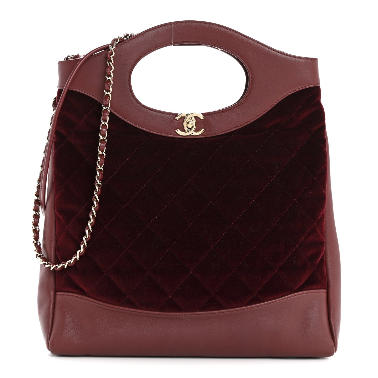 Velvet Lambskin Quilted Small 31 Shopping Bag Burgundy