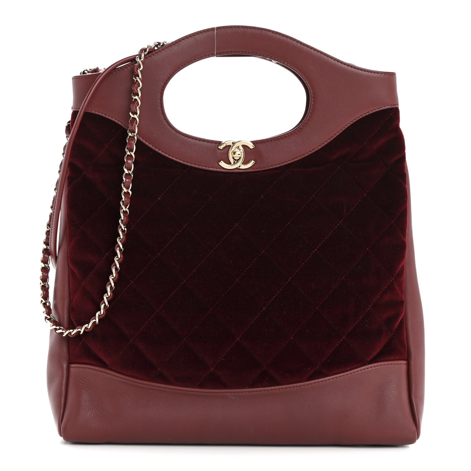 Chanel Velvet Lambskin Quilted Small 31 Shopping Bag Burgundy 1 of 13