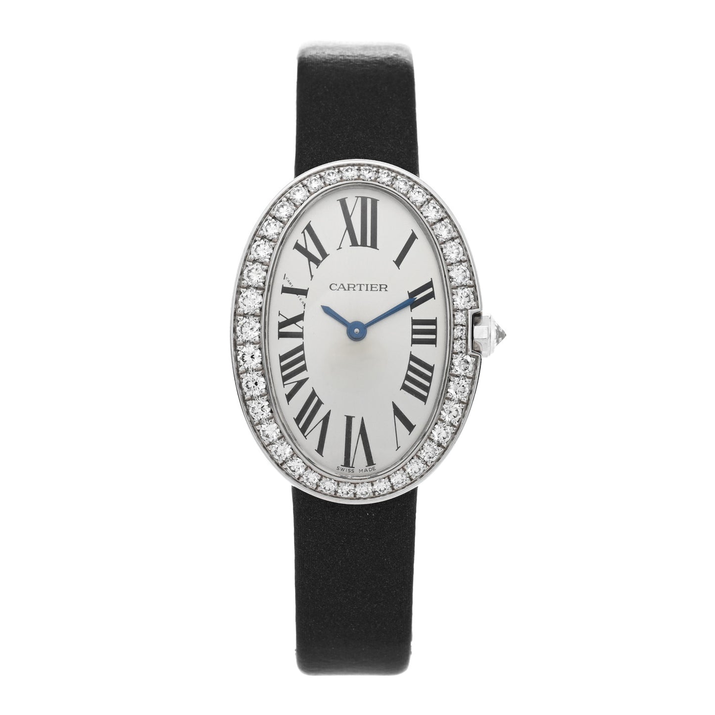 18K White Gold Calfskin Diamond Bezel 24mm Baignoire Quartz Watch