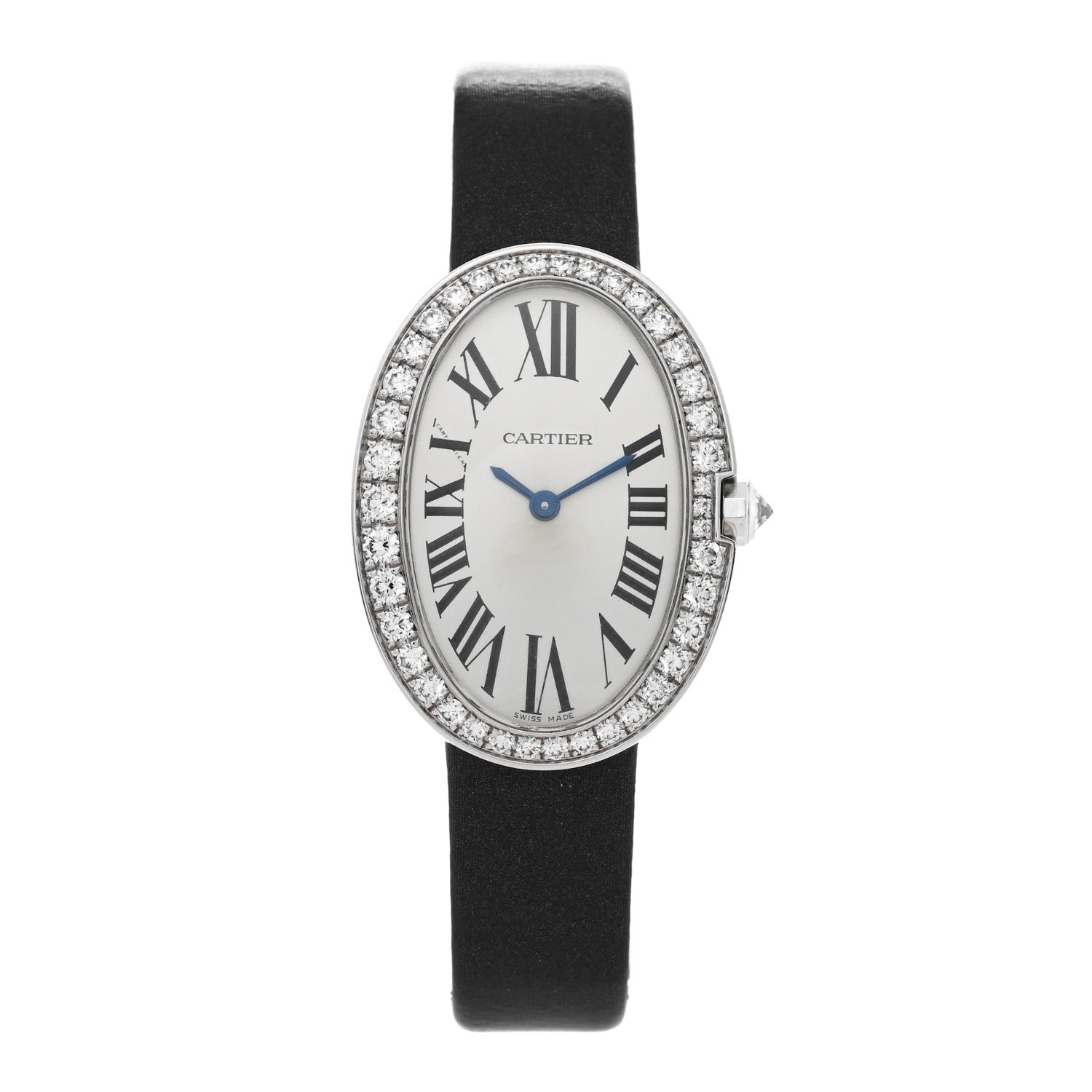 Cartier 18K White Gold Calfskin Diamond Bezel 24mm Baignoire Quartz Watch 1 of 5