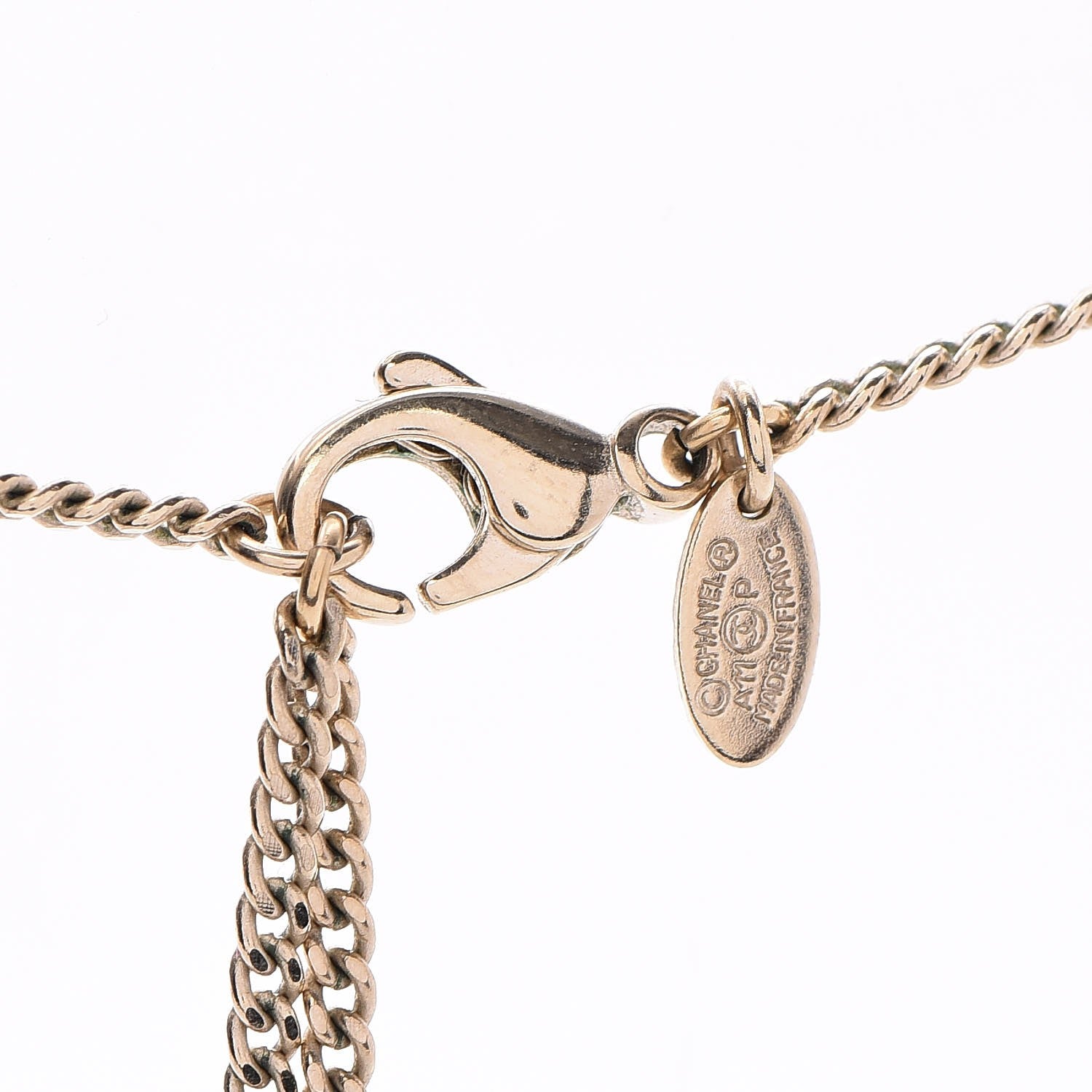 Chanel Crystal Chain CC Necklace Light Gold 4 of 5