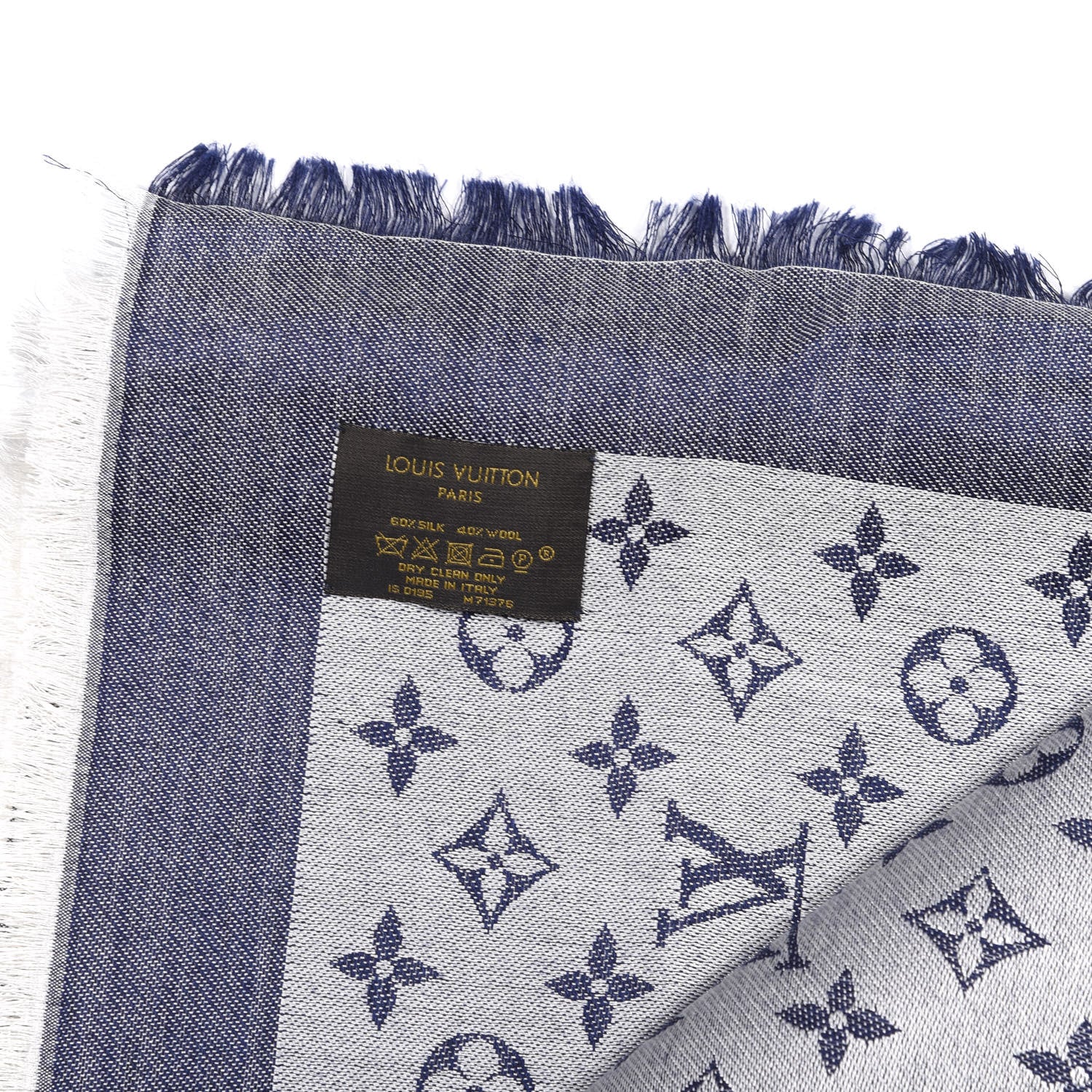 Louis Vuitton Wool Silk Monogram Denim Shawl Blue 3 of 3