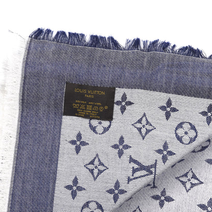 Louis Vuitton Wool Silk Monogram Denim Shawl Blue 3 of 3