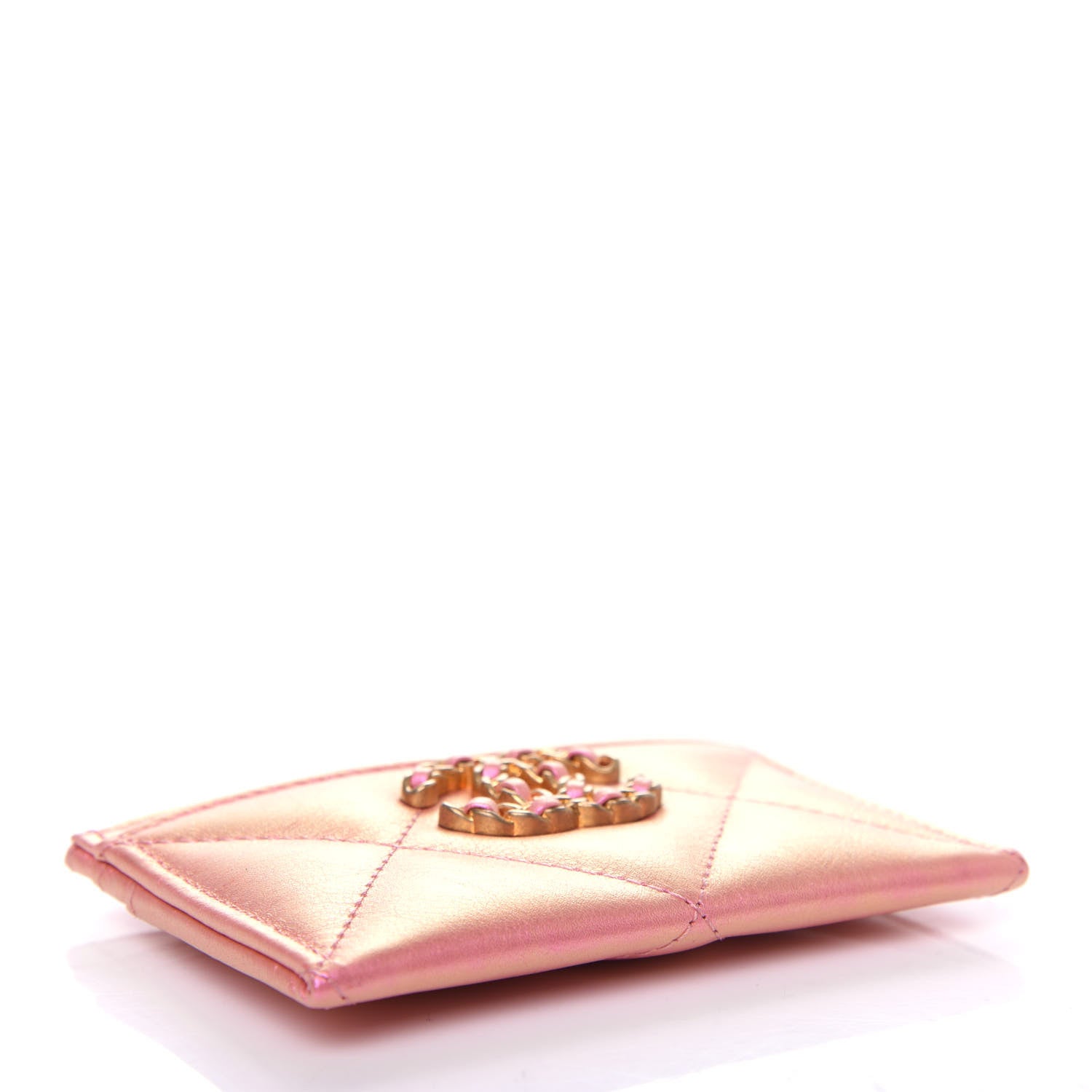 Chanel Iridescent Calfskin Quilted Chanel 19 Card Holder Pink 4 of 9