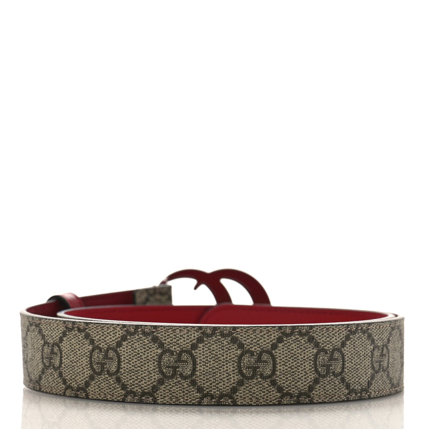 GG Supreme Monogram Plutone Calfskin Enamel Double G 30mm Belt 80 32 Beige Ebony New Cherry Red