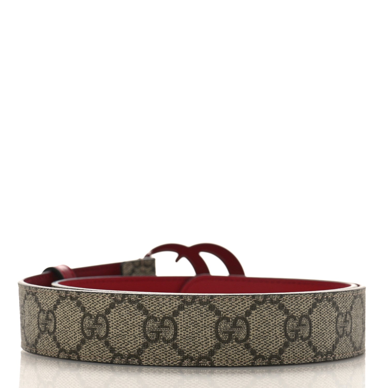 Gucci GG Supreme Monogram Plutone Calfskin Enamel Double G 30mm Belt 80 32 Beige Ebony New Cherry Red 2 of 3