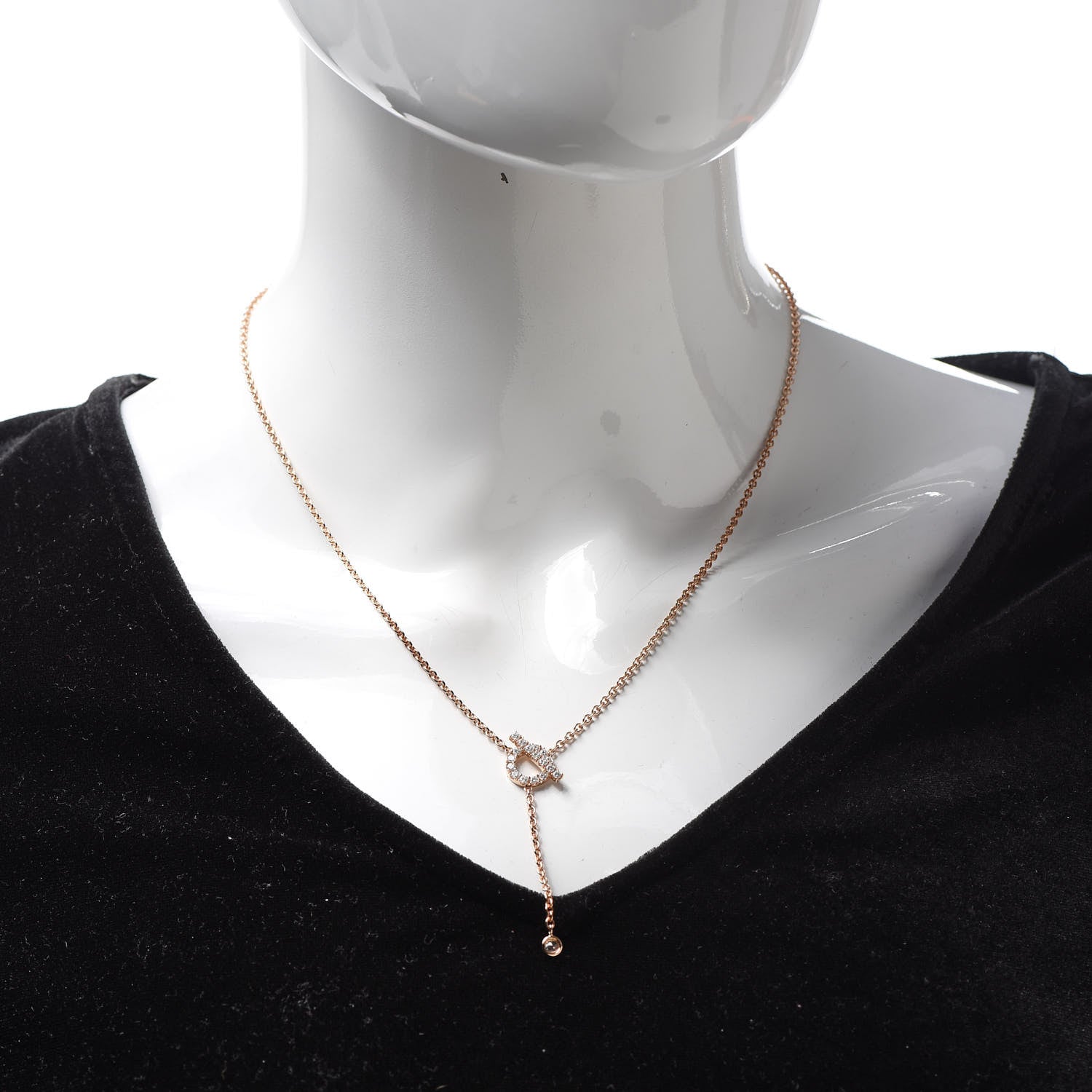 Hermes 18K Rose Gold Diamond Finesse Lariat Necklace 2 of 5