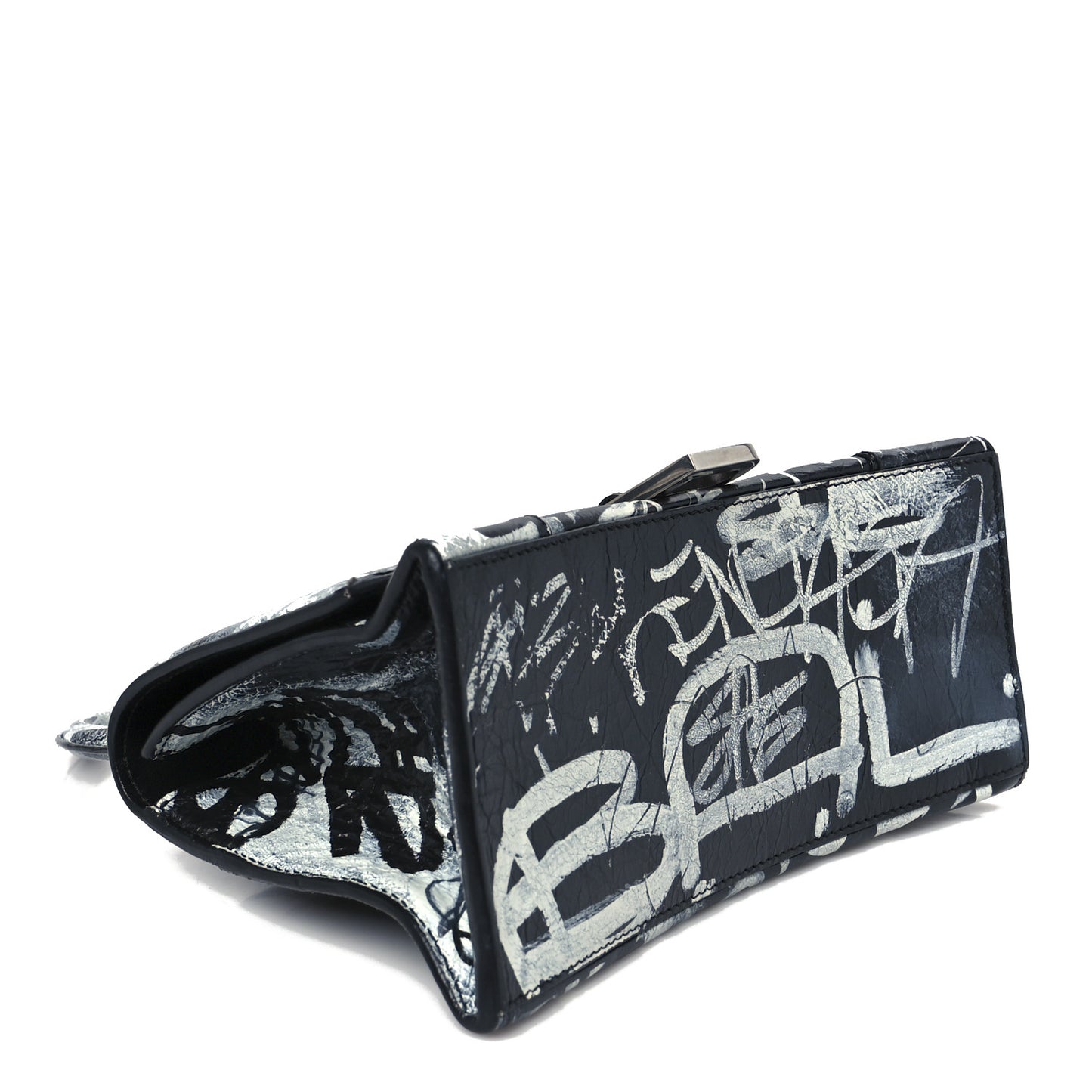 Agneau Graffiti Logo Small Hourglass Top Handle Bag Black