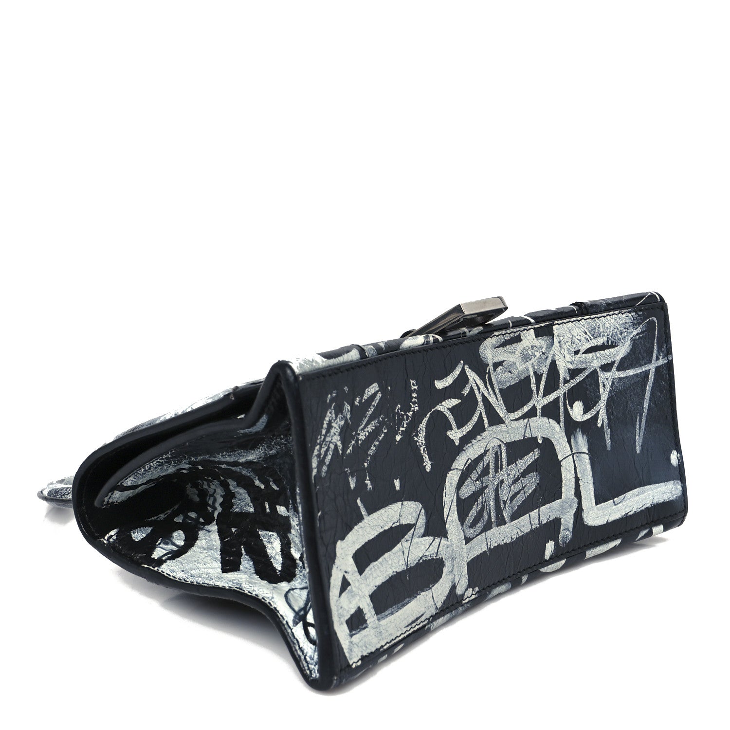 Balenciaga Agneau Graffiti Logo Small Hourglass Top Handle Bag Black 4 of 10