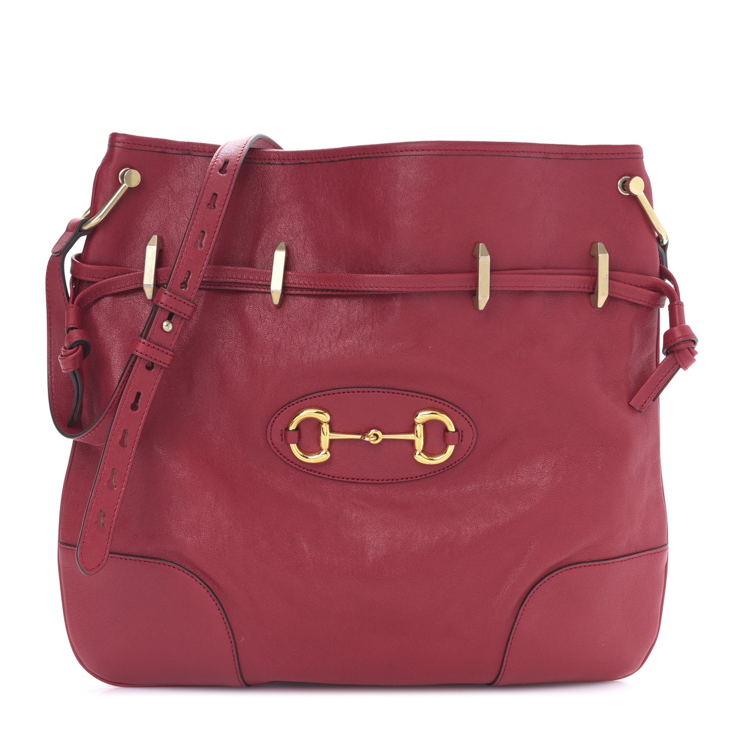 Sakai Be Green Calfskin Horsebit 1955 Cinch Top Messenger Bag New Cherry Red
