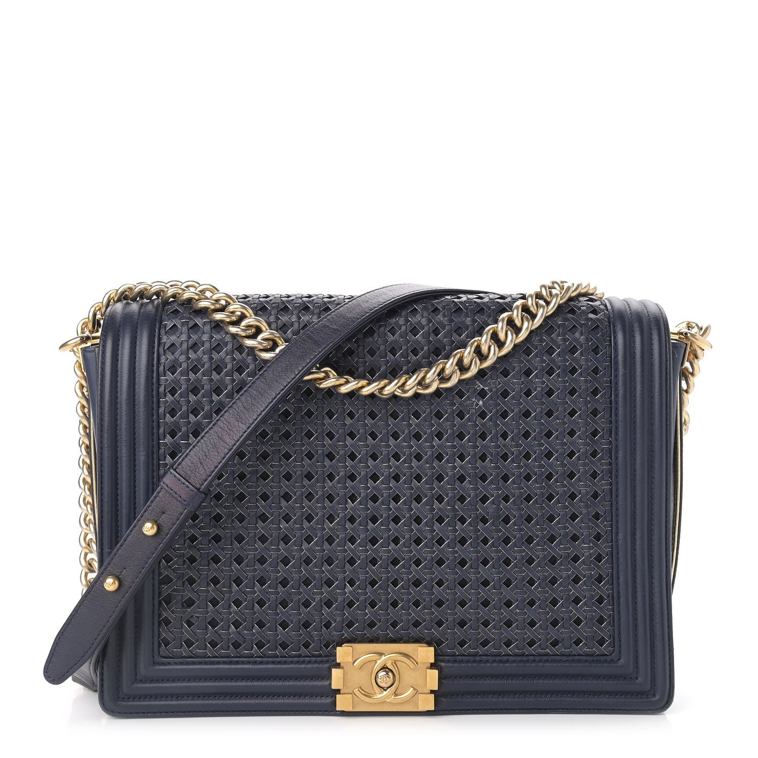 Chanel Braided Sheepskin New Medium Boy Flap Navy 1 of 13
