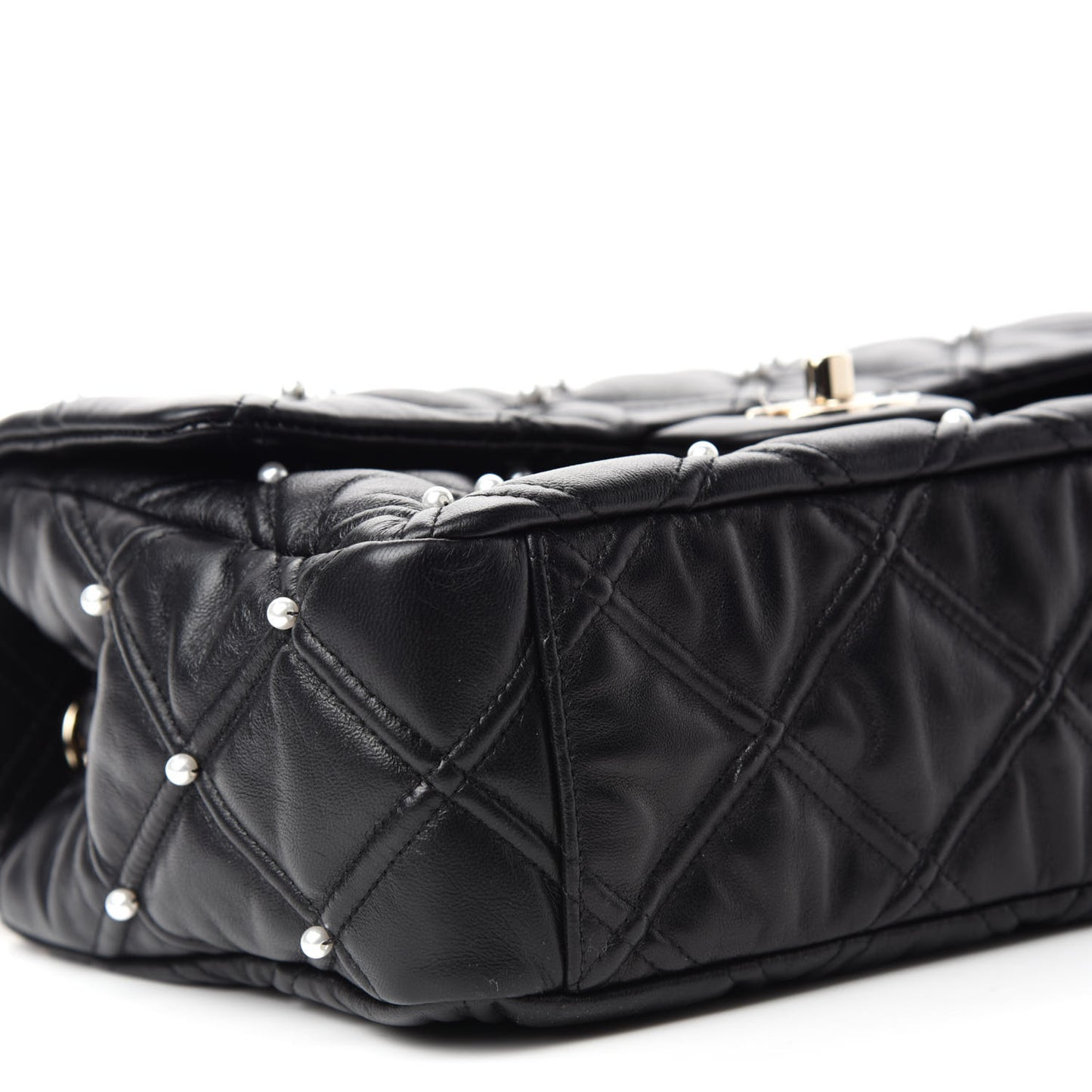 Lambskin Quilted Pearl Studded Flap Black