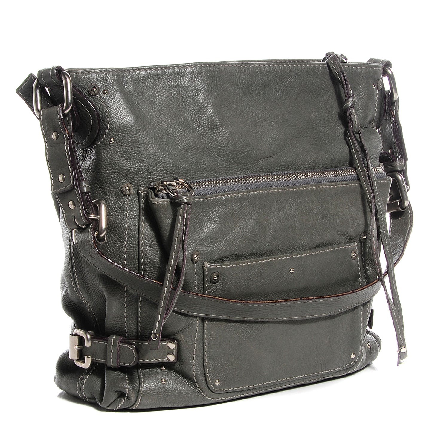 Leather Large Paddington Shoulder Bag Grey