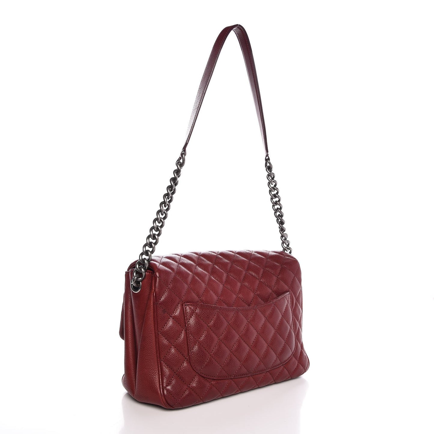 Caviar Quilted Medium Rock In Rome Single Flap Dark Red