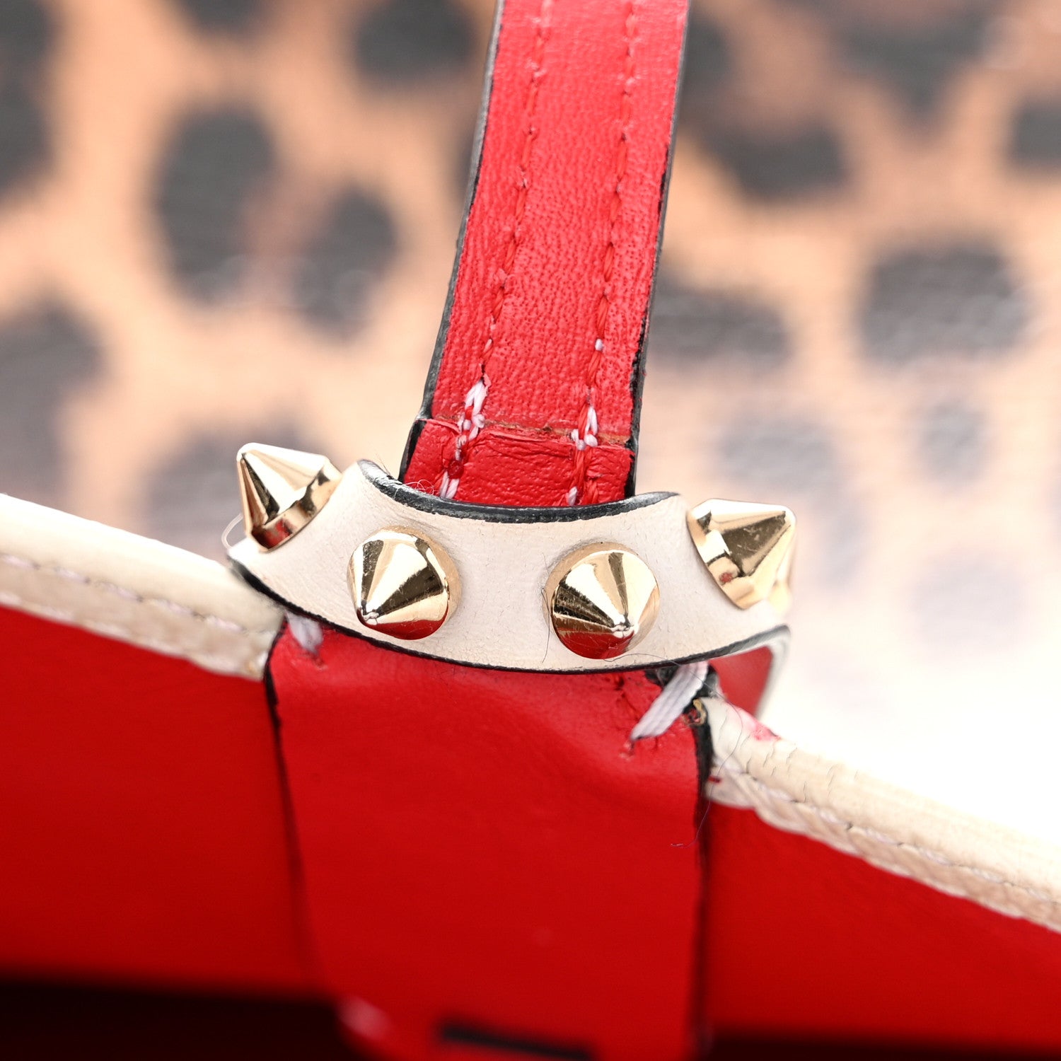 Christian Louboutin CHRISTIAN LOUBOUTIN Calfskin Degrade Leopard Print Spikes East West Cabata Tote White Multi 15 of 17