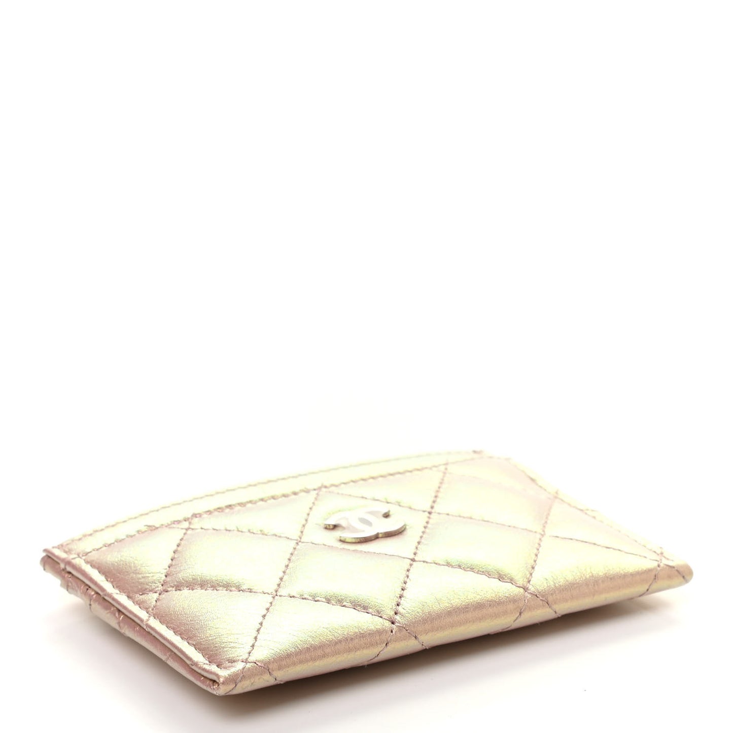 Iridescent Calfskin Quilted Card Holder Pink