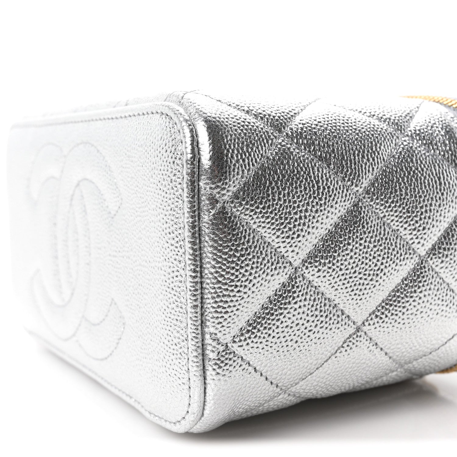 Chanel Metallic Caviar Quilted Top Handle Slim Vanity Case With Chain Silver 9 of 10