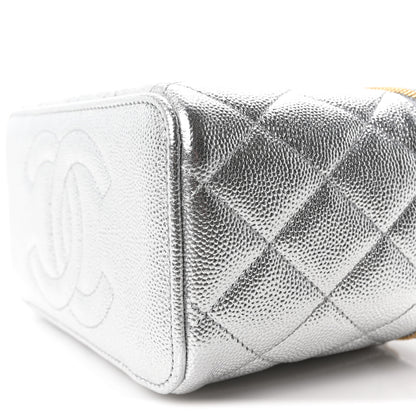 Chanel Metallic Caviar Quilted Top Handle Slim Vanity Case With Chain Silver 9 of 10